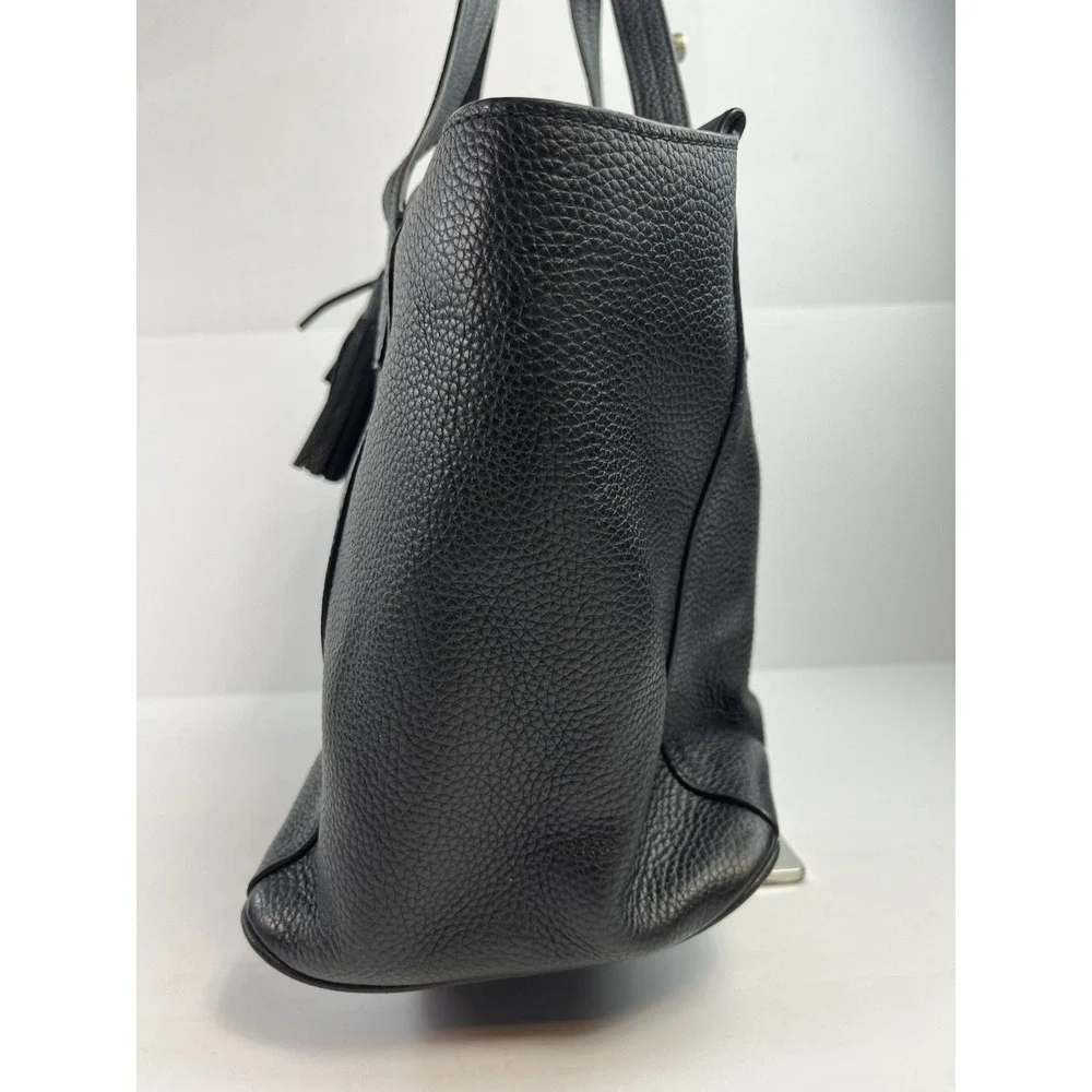 Tory Burch Thea Slouchy Handbag Satchel Black Pebbled Leather Zip Closure